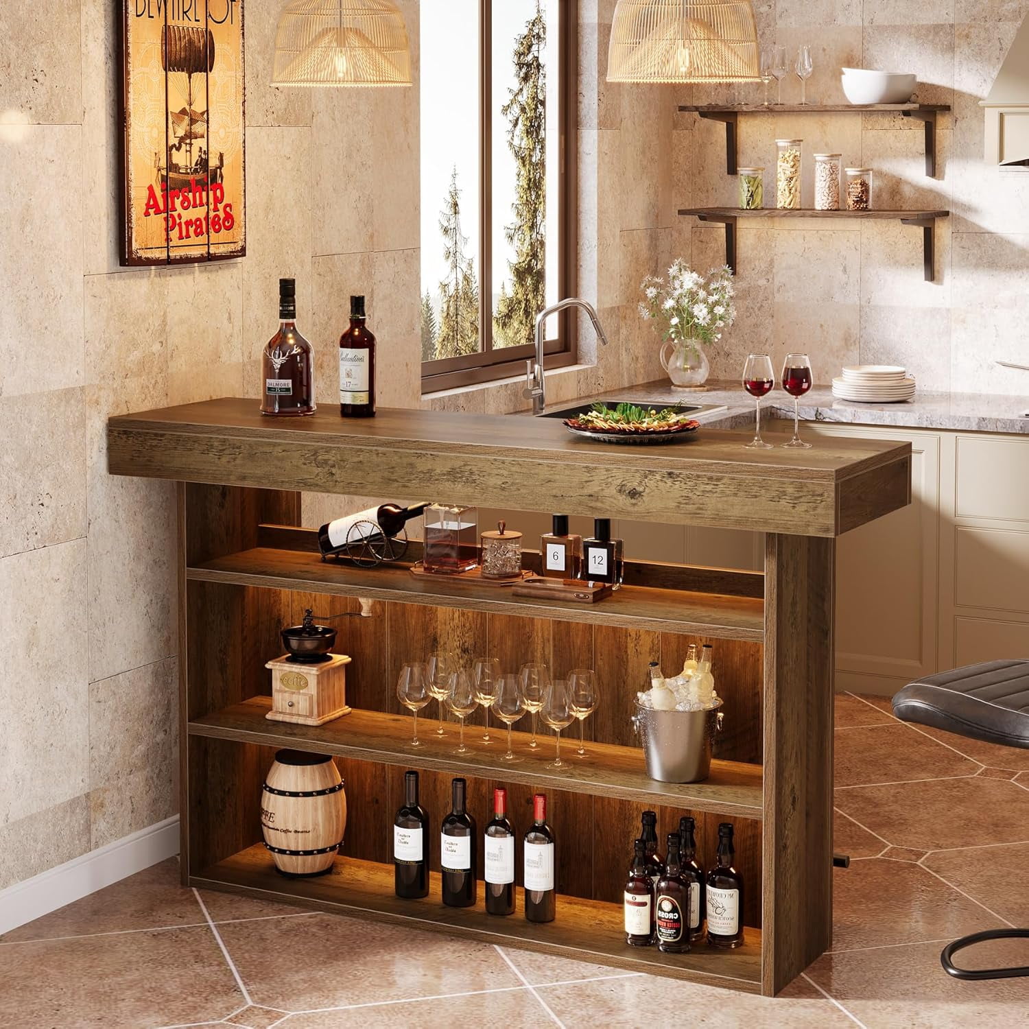 Tribesigns 4-Tier Bar Table with Footrest, 63" Counter Height Pub Table ...