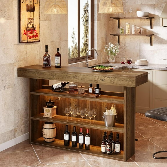 Tribesigns 4-Tier Bar Table with Footrest, 63" Counter Height Pub Table with Storage Shelves, Modern Coffee Bar Cabinet, Home Bar Unit