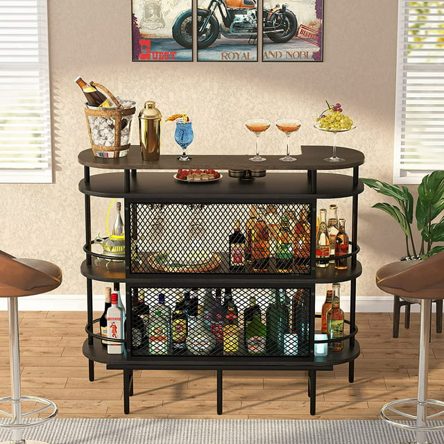 Tribesigns 4 Tier Bar Table with Storage Shelves and Wine Glasses ...