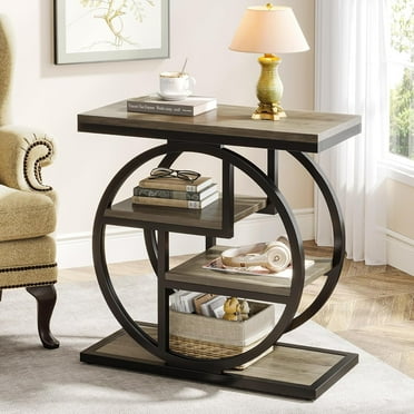 Tribesigns 4-Tier End Table for Living Room, Wood Narrow Side Table for Bedroom, Grey