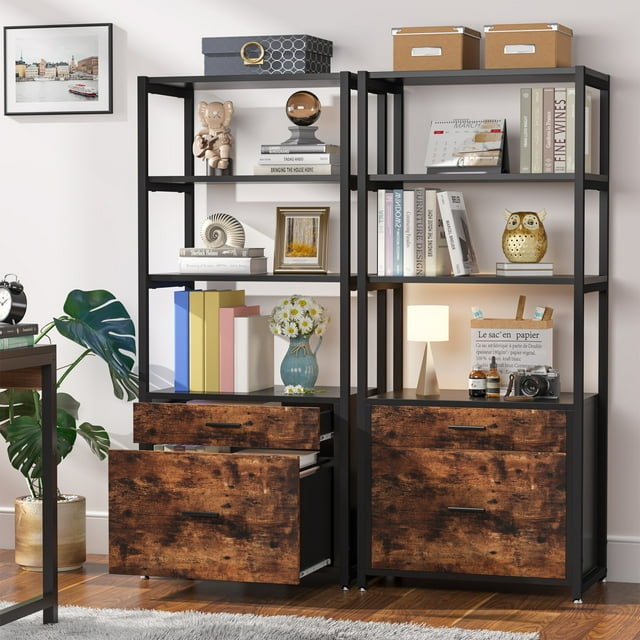 Tribesigns 4-Tier Cabinet with 2 Drawers, Bookshelves, Modern Storage ...