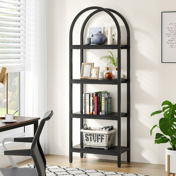 Tribesigns 4-Tier Open Bookshelf, 71" Industrial Arched Bookcase Storage Shelves with Metal Frame