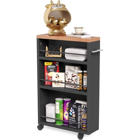 Tribesigns 4 Tier Slim Storage Cart with Wheels, Rolling Kitchen Cart Utility Cart with Storage Shelf, Black