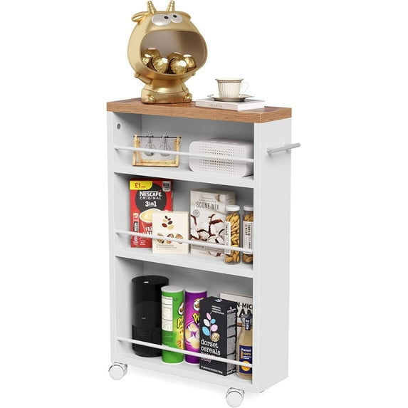 Tribesigns 4 Tier Slim Storage Cart with Wheels, Rolling Kitchen Cart Utility Cart with Storage Shelf, White