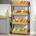 thumbnail image 1 of Tribesigns 4-Tier Wooden Utility Pantry Shelf Unit for Snacks, Wood Fruit and Vegetable Basket Stand Rack for Kitchen, Office, Store, Supremarket, Oak & Black, 1 of 5