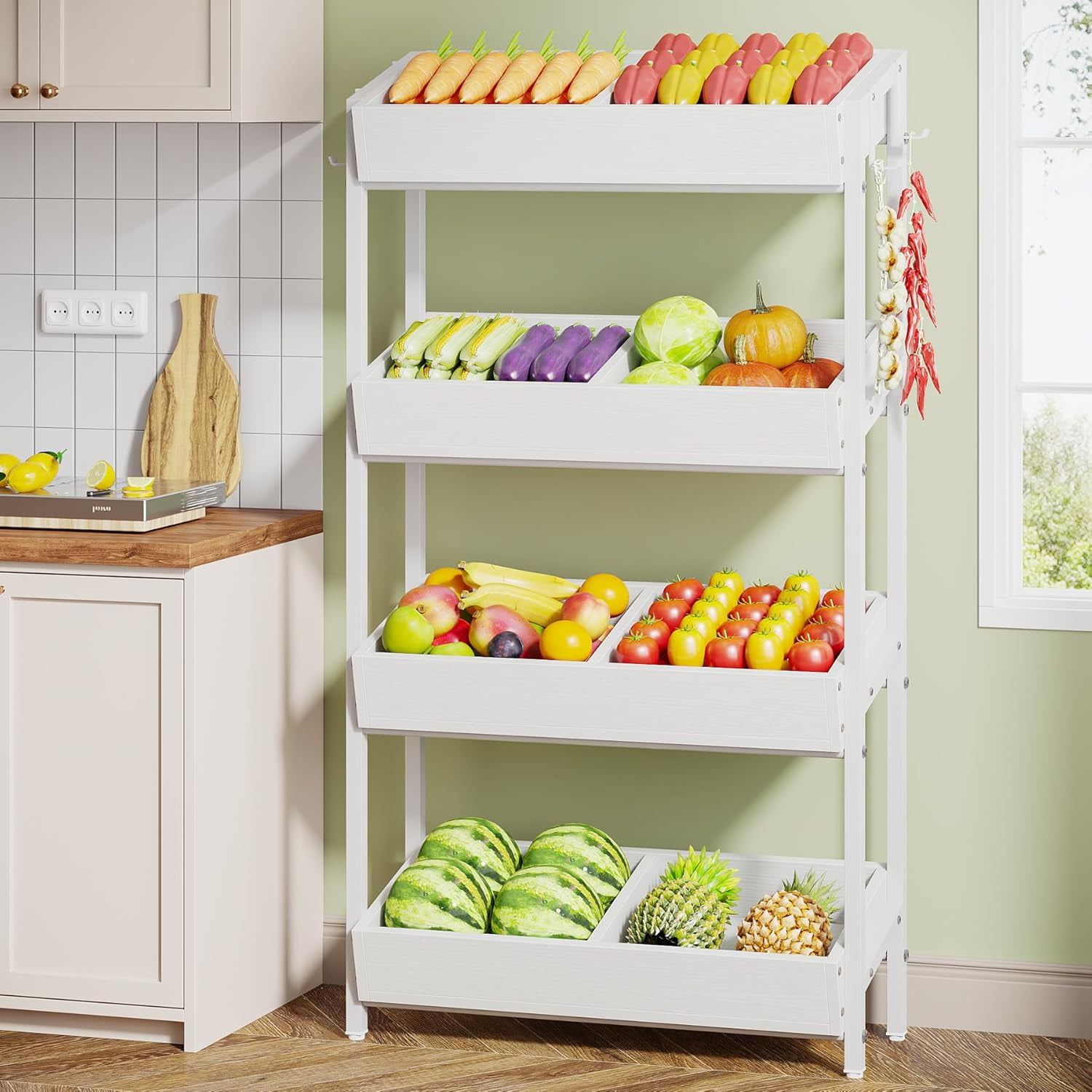 Food Pantry Rack Tribesigns 4-Tier Wooden Utility Pantry Shelf Unit for Snacks, Wood ...