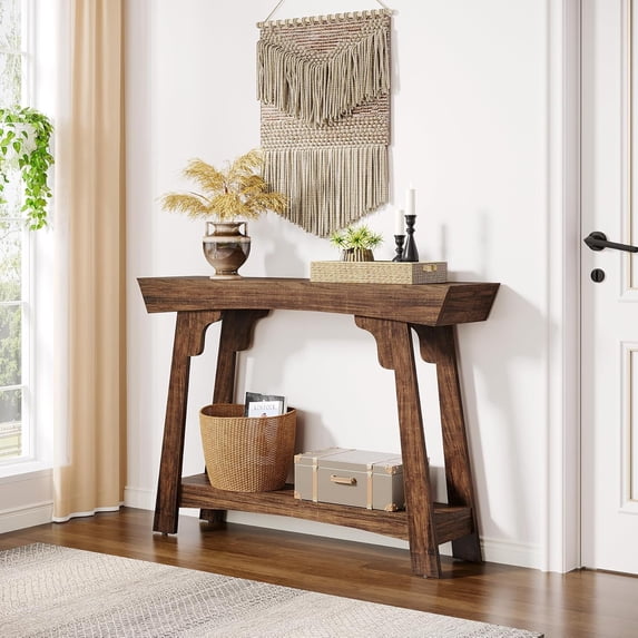 Tribesigns 41.3” Console Table, 2-Tier Narrow Entryway Table with Storage Shelf, Farmhouse Wood Sofa Table for Foyer, Hallway, Living Room, Rustic Brown