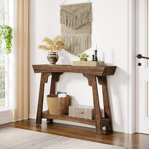 Tribesigns 41.3 Console Table, 2-Tier Narrow Entryway Table with Storage Shelf, Farmhouse Wood Sofa Table for Foyer, Hallway, Living Room, Rustic Brown