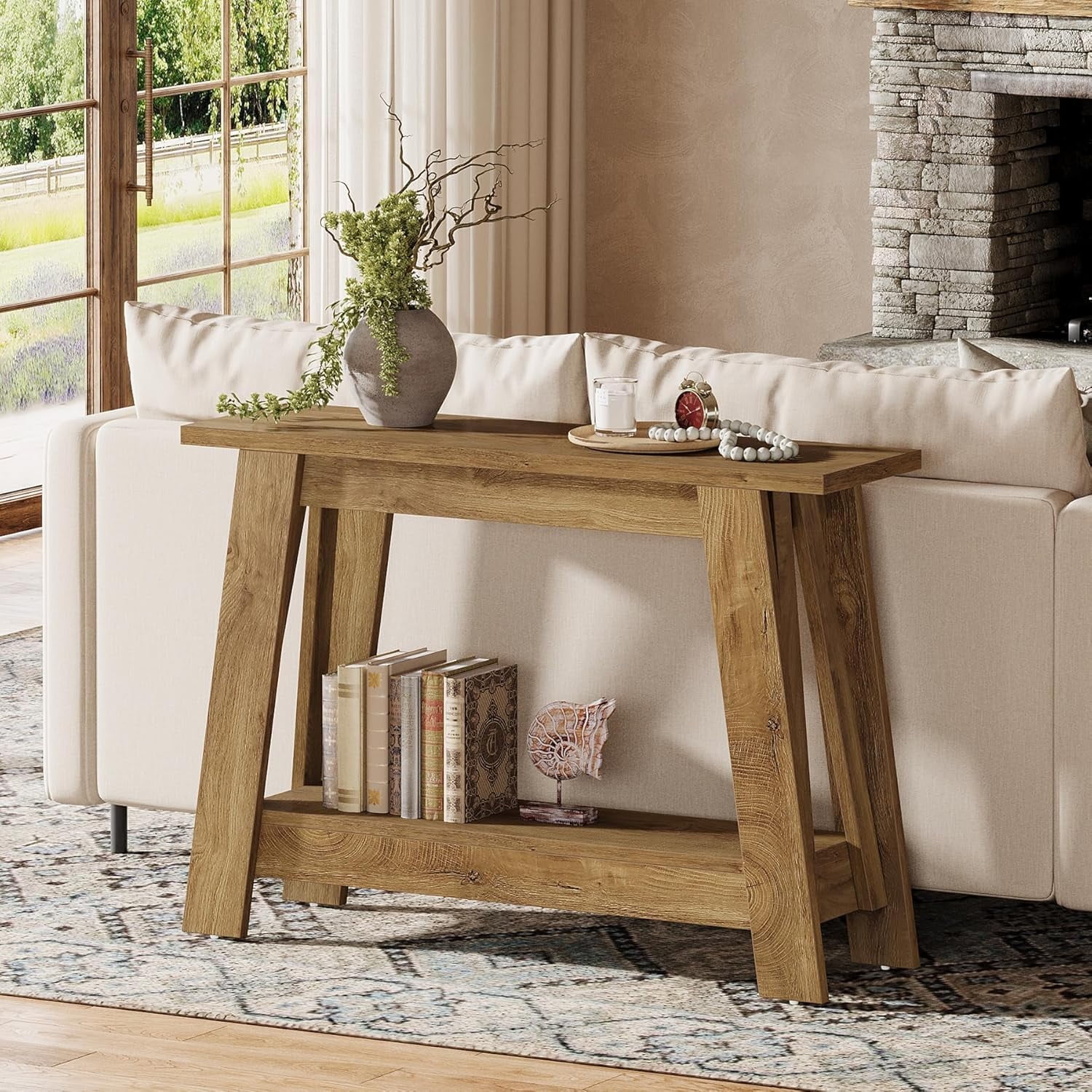Tribesigns 41.3" Farmhouse Console Table, 2-Tier Wooden Entryway Table with Storage