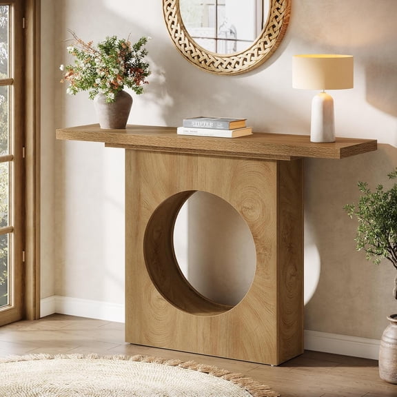 Tribesigns 41.3" Farmhouse Console Table Round Hole Design for Entryway, Living Room, Hallway