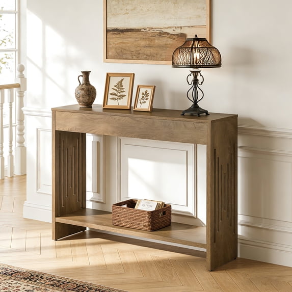 Tribesigns 41.3-Inch Console Table Behind Couch, 2-Tier Wooden Farmhouse Small Sofa Table with Storage Shelves for Living Room, Entryway, Rustic Brown
