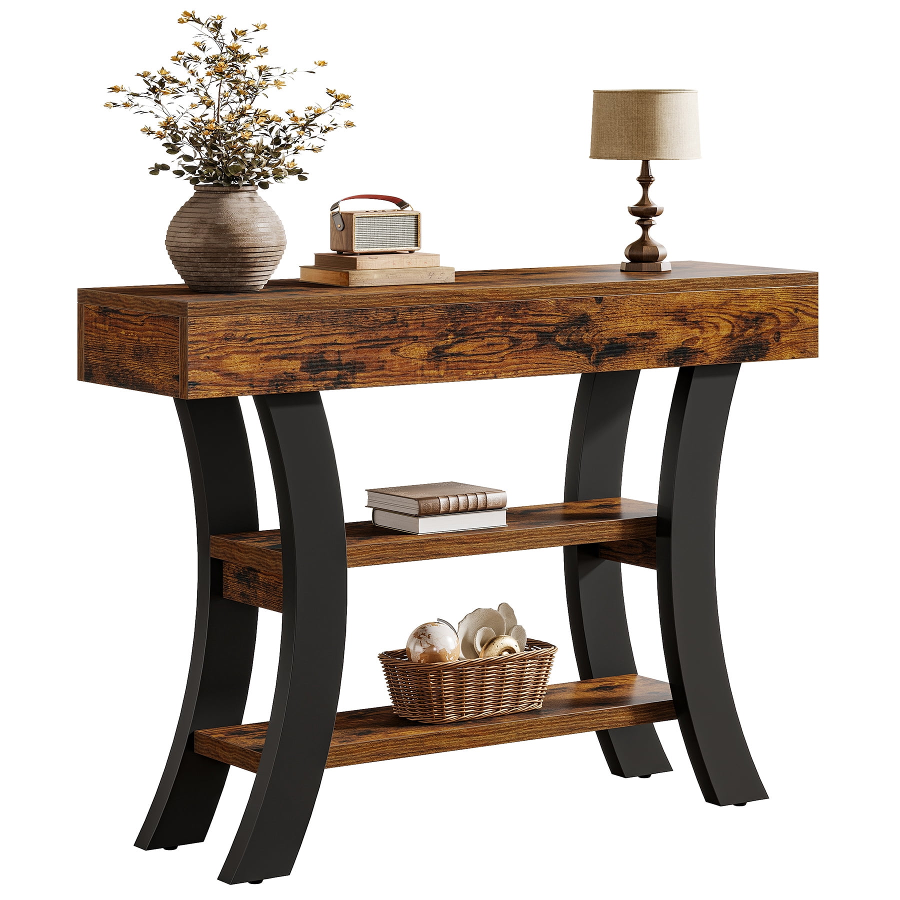Tribesigns 41" Small Entryway Console Sofa Table with Storage Shelves for Living Room, Hallway, Foyer, Rustic Brown