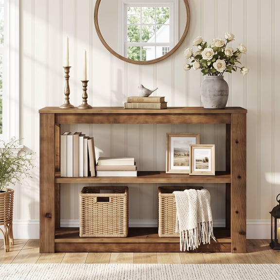 Tribesigns 41" Solid Wood Farmhouse Console Table, Narrow Entryway Table with 3-Tier Shelves