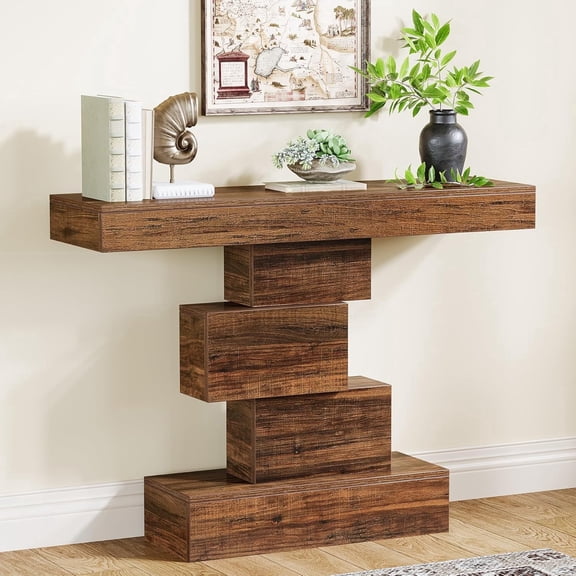 Finmind 42.5" Farmhouse Sofa Table Behind Couch, Wood Entryway Table for Hallway, Rustic Brown