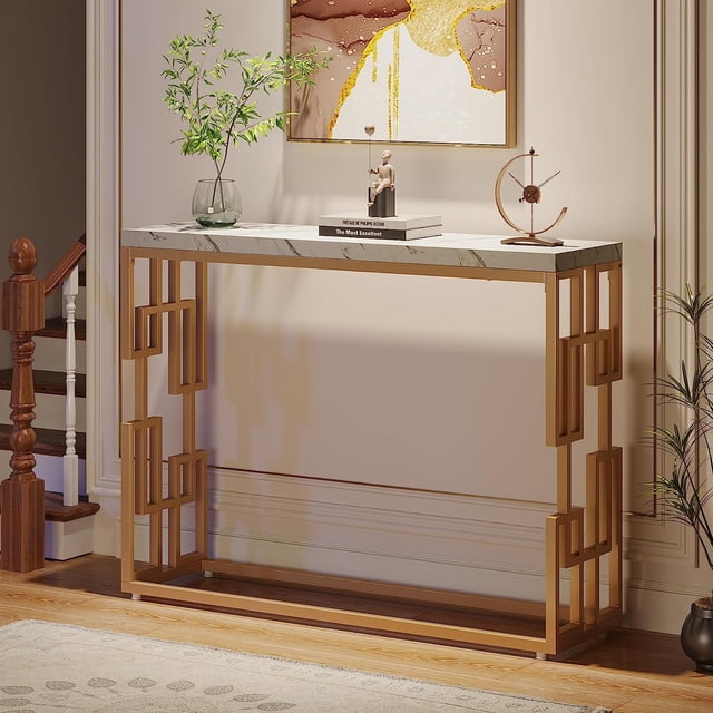 Evolve Contemporary Marble Console Table For Entryway - White/Black 47