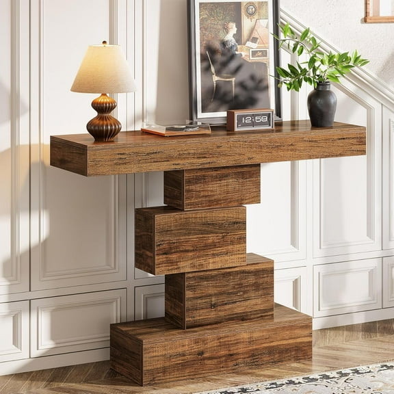Tribesigns 42.5" Farmhouse Sofa Table Behind Couch, Wood Entryway Table for Hallway, Brown