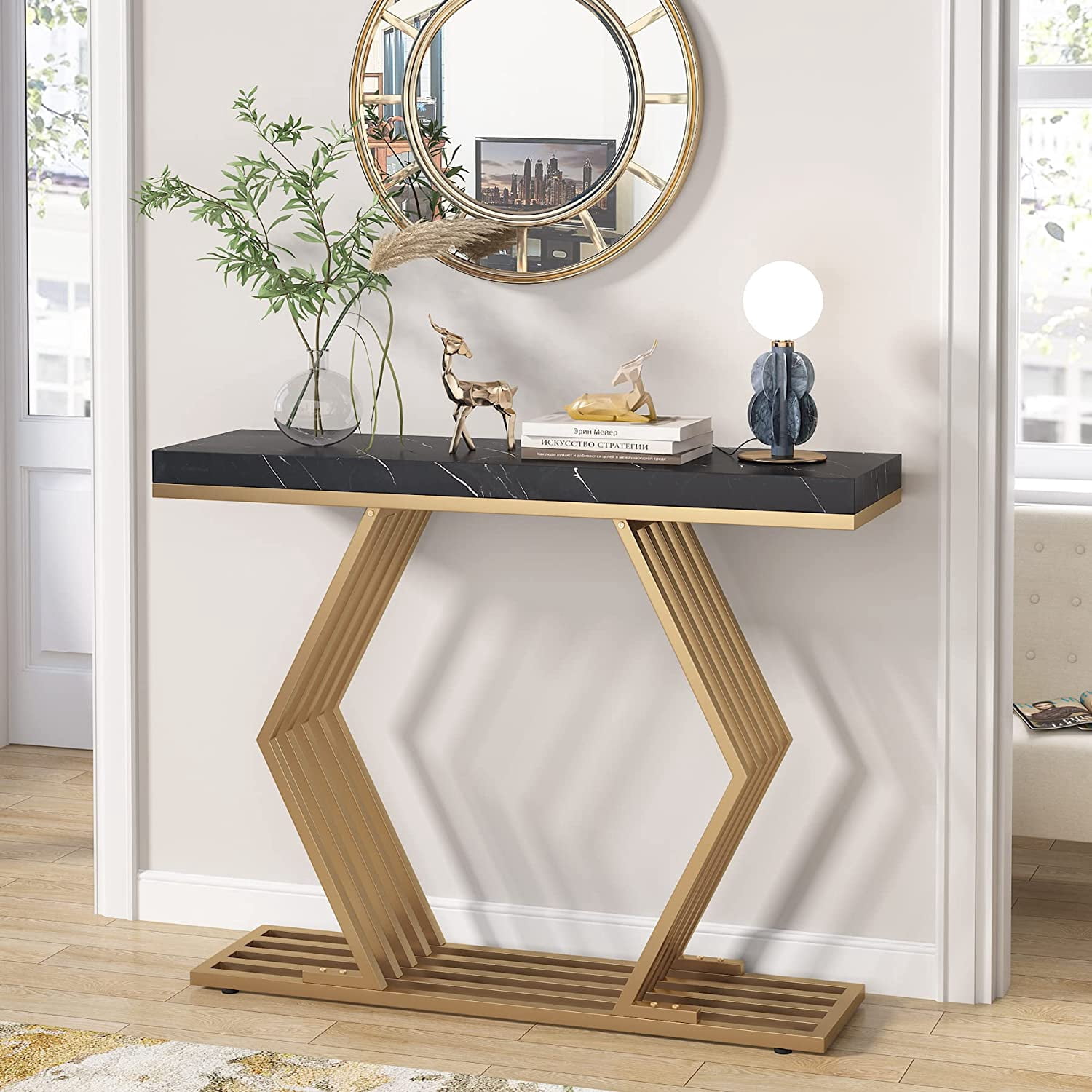 Tribesigns 42 inches Modern Gold Console Table with Geometric Metal ...