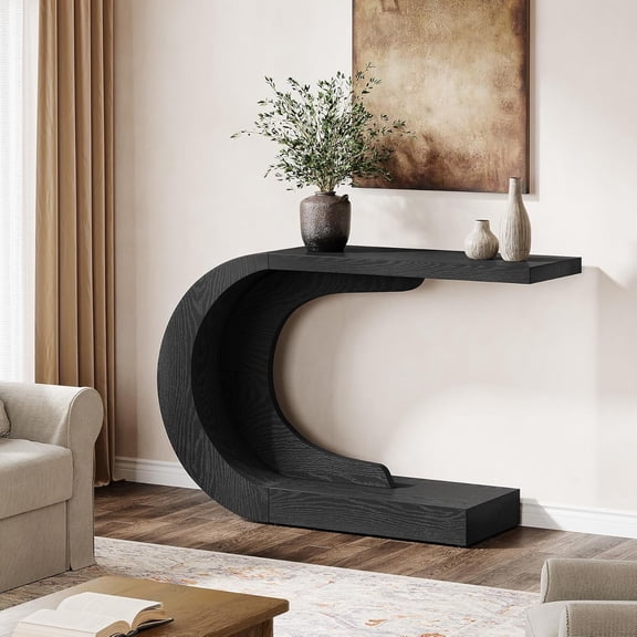 Tribesigns 43.3" C-Shaped Black Console Table, Mid-Century Modern Wood Entryway Hallway Table