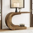 thumbnail image 1 of Tribesigns 43.3" C-Shaped Console Table, Mid-Century Modern Wood Entryway Hallway Table, Compact Heavy-Duty Accent Table for Living Room, Entrance, Foyer, Vintage Brown, 1 of 7