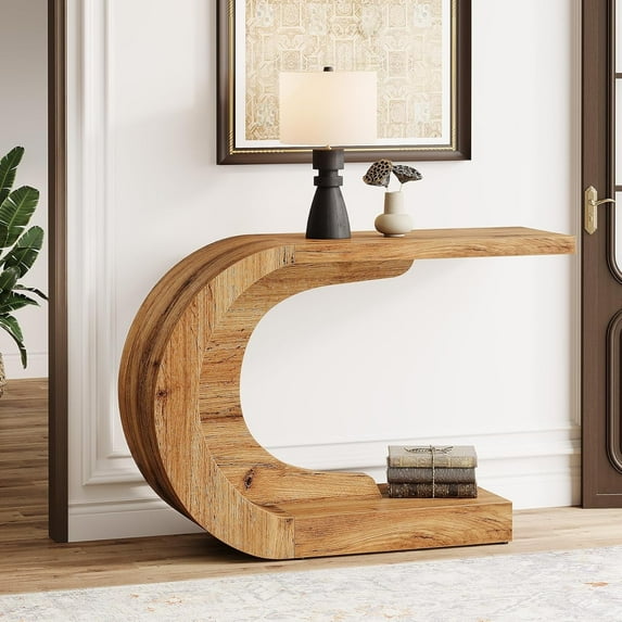 Tribesigns 43.3" C-Shaped Console Table, Mid-Century Modern Wood Entryway Hallway Table