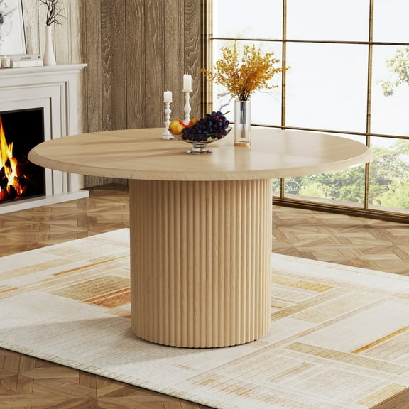 Finmind 43.3" Round Dining Table: Farmhouse Kitchen Table with Metal Base, Seats Four, Natural Wood