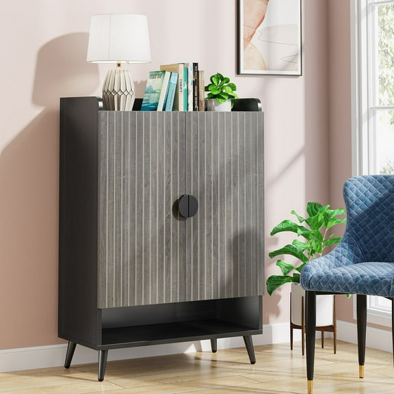 Tribesigns 43.4 Inch Tall Shoe Cabinet with Doors, 7-Tier Shoe Storage Cabinet with Adjustable Shelves for Entryway, Living Room Bedroom, Gray