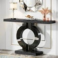 thumbnail image 1 of Tribesigns 43-Inch Mirrored Console Table, Modern Black Entryway Table with O-Shaped Base, Glass Sofa Table with Mirror Finish for Living Room Hallway Entrance, 1 of 5