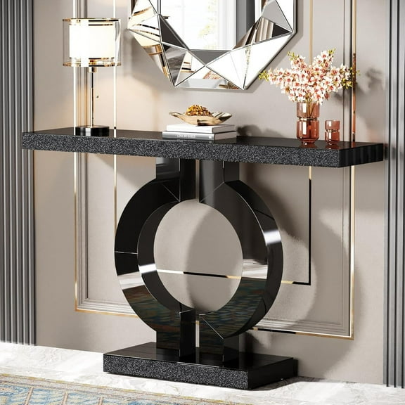 Tribesigns 43-Inch Mirrored Console Table with O-Shaped Base, Modern Glass Glass Entryway Table with Mirror Finish