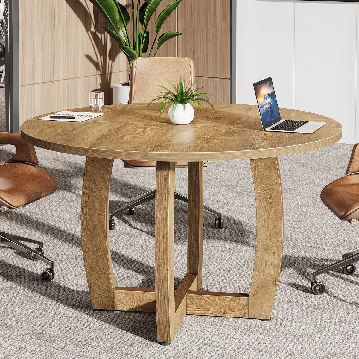 Tribesigns 47.2 Inch Round Conference Table, Farmhouse Meeting Table ...