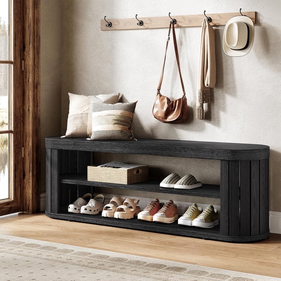 Tribesigns 47.2" Wooden Entryway Bench with 2-Tier Shoe Storage, Dining Bench, End of Bed Bench for Bedroom, Hallway, Dining Room