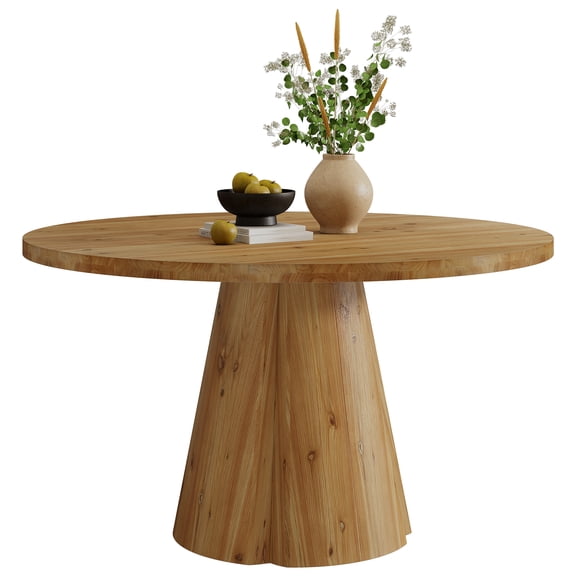 Tribesigns 47.24-Inch Solid Wood Dining Table, Farmhouse Round Kitchen Table with Wooden Pedestal Base for 4-6, Dinner Furniture for Kitchen, Home Dining Room, Easy Assembly