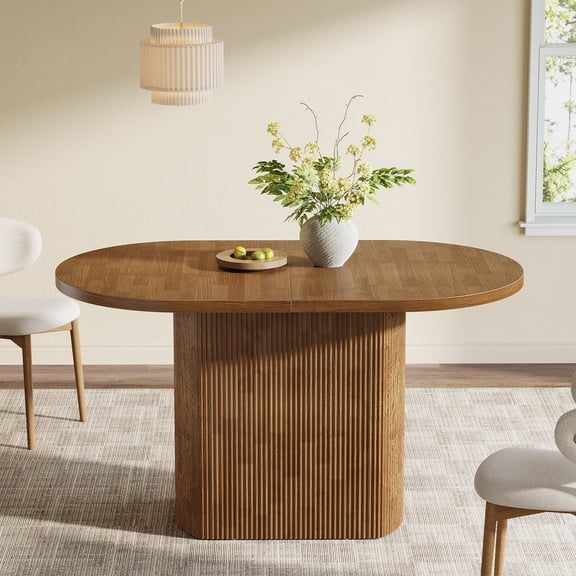 Tribesigns 47.24 Inch Oval Dining Table for 4, Rustic Wooden Kitchen Table with Wooden Base, Small Dinner Table for Dining Room, Kitchen, Living Room, Brown
