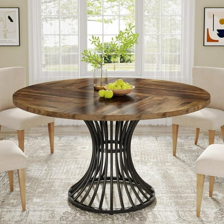 Tribesigns 47.24 Inches Round Dining Table with Metal Base, Black