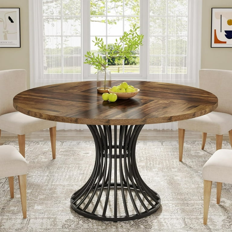 Tribesigns Rustic Large Circular Dining Table for 4-6, 47-Inch