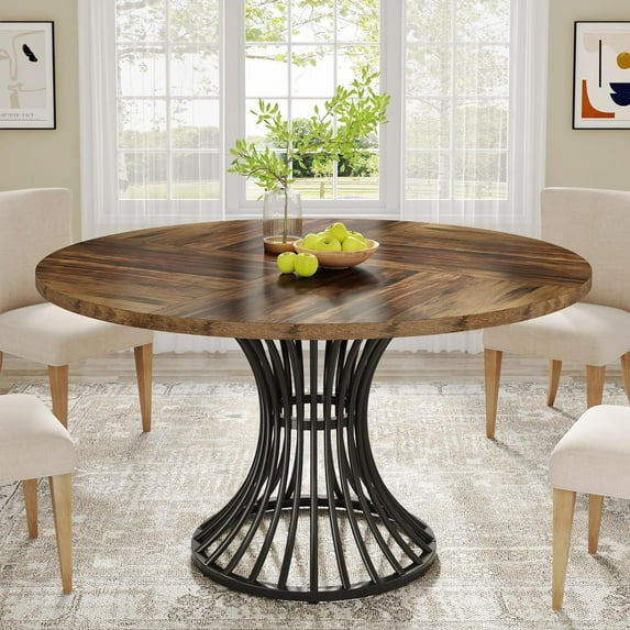 Tribesigns 47.24 Inches Round Dining Table with Metal Base, Black