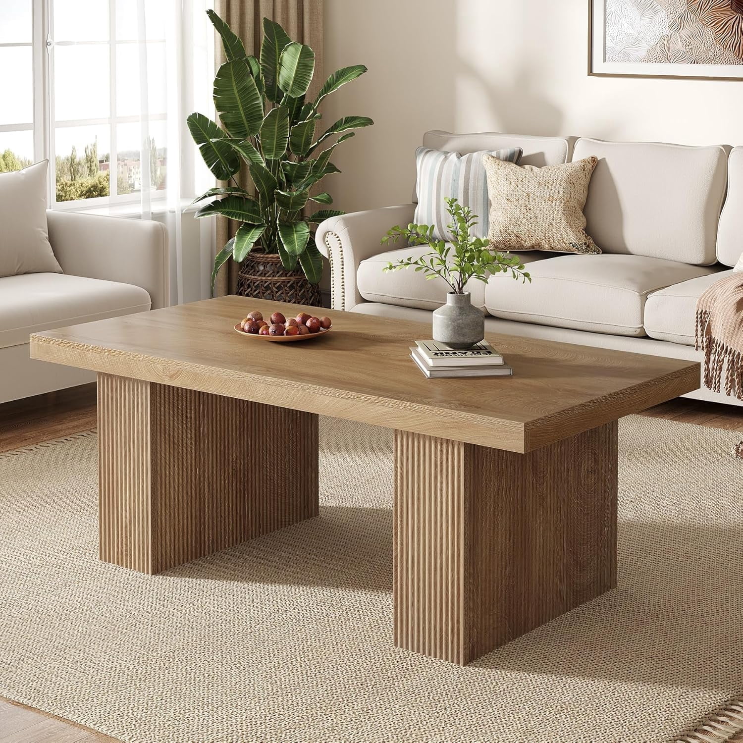 Tribesigns 47.24" Rectangle Coffee Table, Farmhouse Wooden Center Table for Living Room