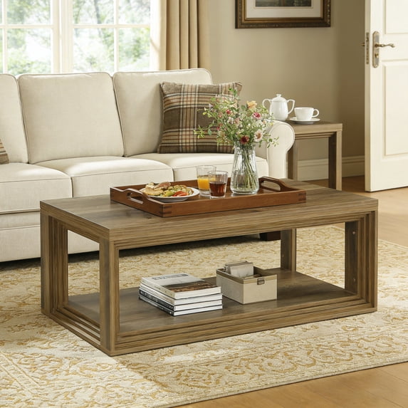 Tribesigns 47.24" Rectangular Rustic Coffee Table With Open Shelf