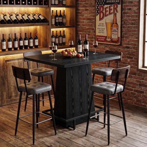 Tribesigns 47" Bar Table, Farmhouse Industrial Pub Table with Metal Footrest (Black)