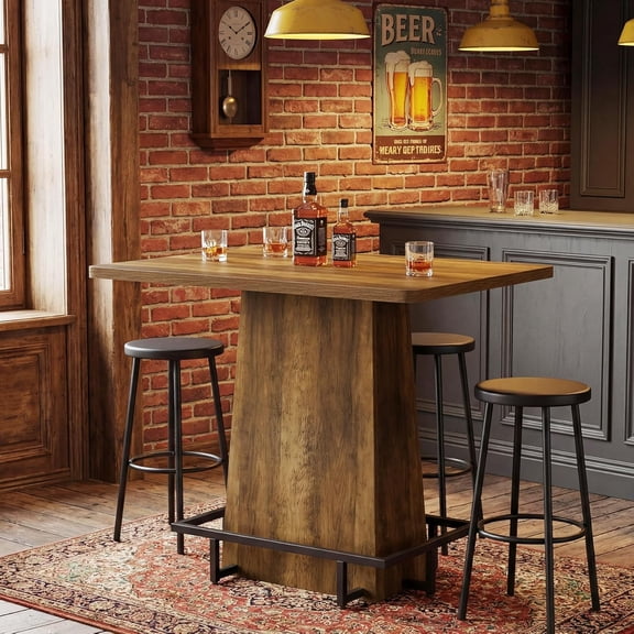 Tribesigns 47" Bar Table, Rustic Industrial Pub Table with Metal Footrest, Rectangular Bar Table for Bar, Patio, Coffee, Easy to Assemble (Brown)