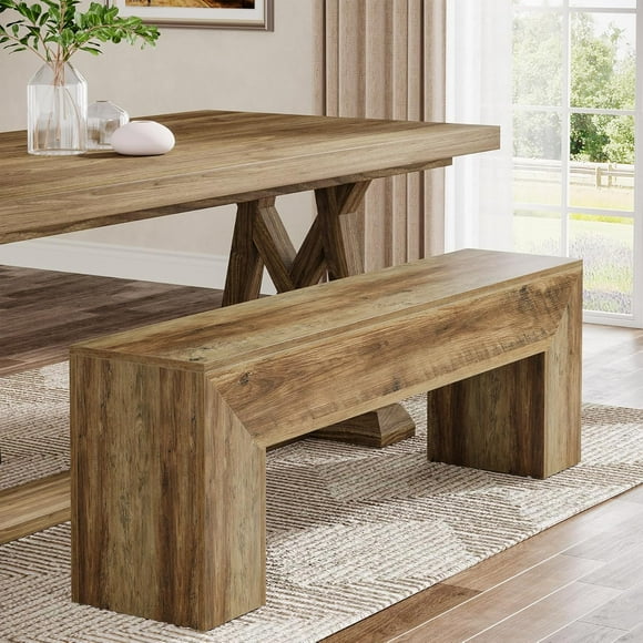 Tribesigns 47" Dining Bench, Farmhouse Wooden Entryway Bench for Living Dining Room, Oak Brown