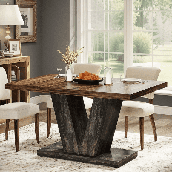 Tribesigns 47-inch Dining Table for 4 to 6, Farmhouse Wood Kitchen Table for Dining Room, Black