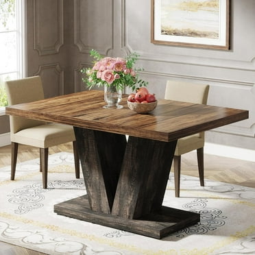 Tribesigns 47" Dining Table for 4-6, Farmhouse Wooden Kitchen Dinner Table for Dining Room， Black