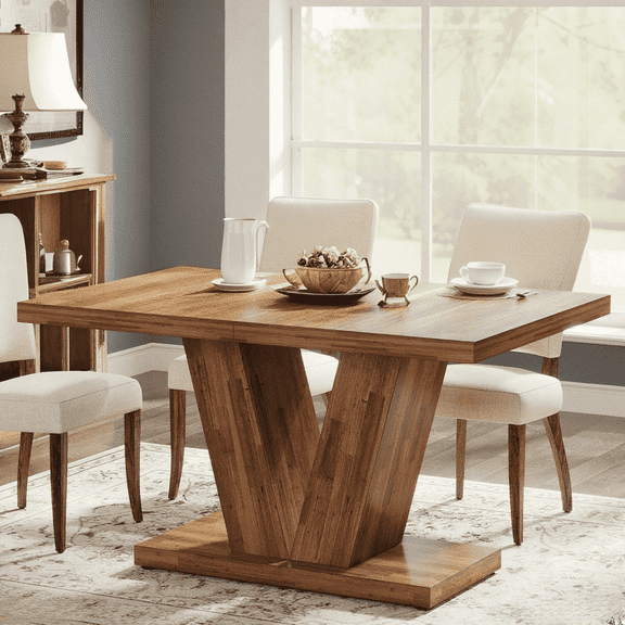 Finmind 47-inch Dining Table for 4 to 6, Farmhouse Wood Kitchen Table for Dining Room, Walnut