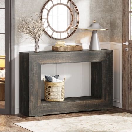 Finmind 47" Farmhouse Console Table, Industrial Entryway Console Table with Storage, Wood Accent Table for Hallway, Living Room, Entrance