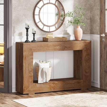 Finmind 47" Farmhouse Console Table, Industrial Entryway Console Table with Storage, Wood Accent Table for Hallway, Living Room, Entrance