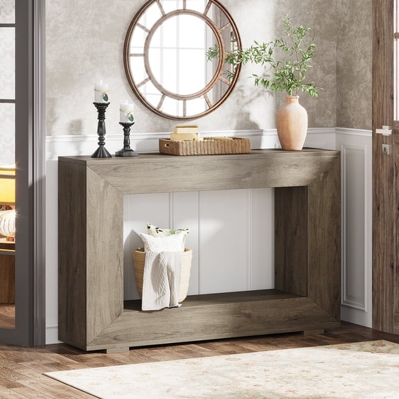 Finmind 47" Farmhouse Console Table, Industrial Entryway Console Table with Storage, Wood Accent Table for Hallway, Living Room, Entrance