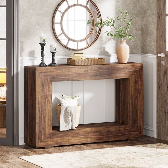 Tribesigns 47" Farmhouse Console Table, Wood Sofa Table with Storage for Living Room, Hallway, Brown