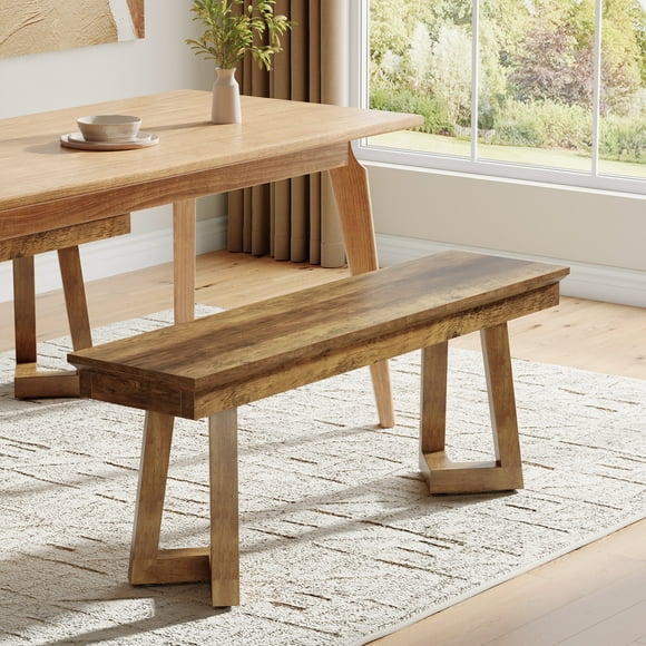 Tribesigns 47" Farmhouse Dining Bench, Long Rustic Wooden Bench Seat with Solid Leg for Kitchen, Brown