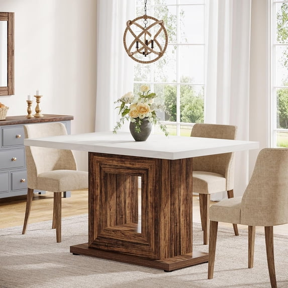 Tribesigns 47" Farmhouse Dining Room Table, Wood Kitchen Table for Dining Room, White & Brown