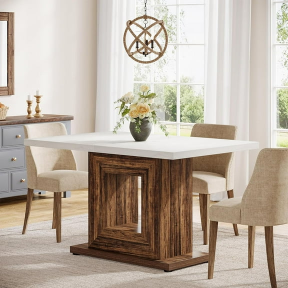 Tribesigns 47" Farmhouse Dining Room Table, Wood Kitchen Table for Dining Room, White & Brown